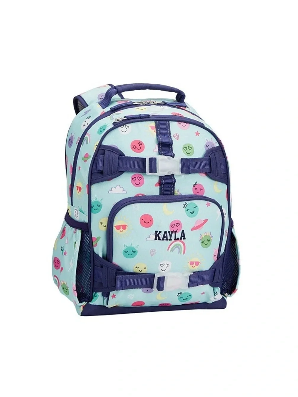 Pottery Barn Kids Mackenzie Large Backpack Bookbag blue-smiley faces GUC